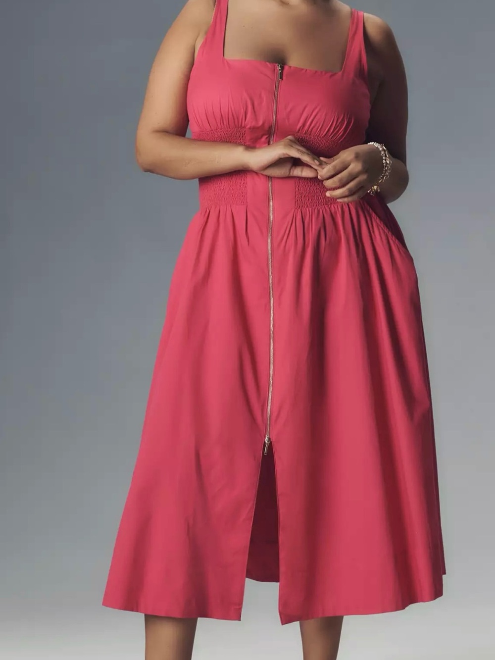 The Tommie Front Zip Smocked Sleeveless Midi Dress by Anthropologie size 2X